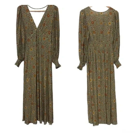 NWT! Spell x Free People "The Lady Untamed" Floral Gown in Matcha Med MSRP $289 - Picture 4 of 14